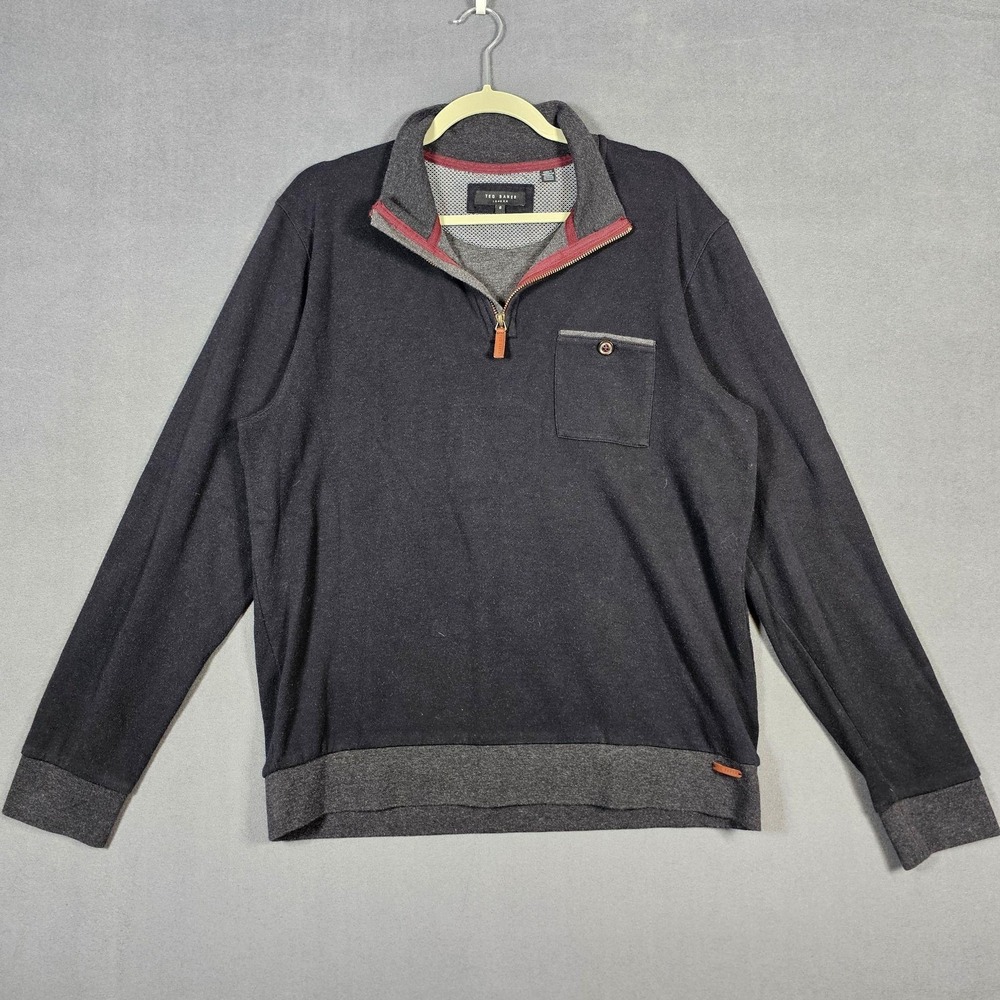 Ted Baker Sweater Mens 6 2XL Gray 1/4 Zip Mock Neck Pullover Knit Preppy
